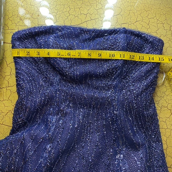 Marchesa Notte Navy Sequin Gown with Cape - Picture 15 of 16